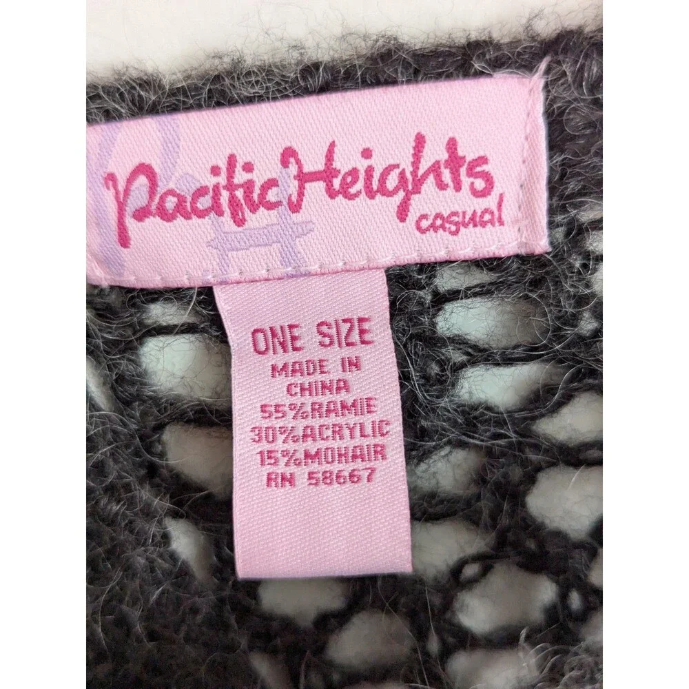 Y2K Cobweb Crochet Poncho Wool Mohair Blend Boho Retro Hippy Fuzzy Soft Gray S M